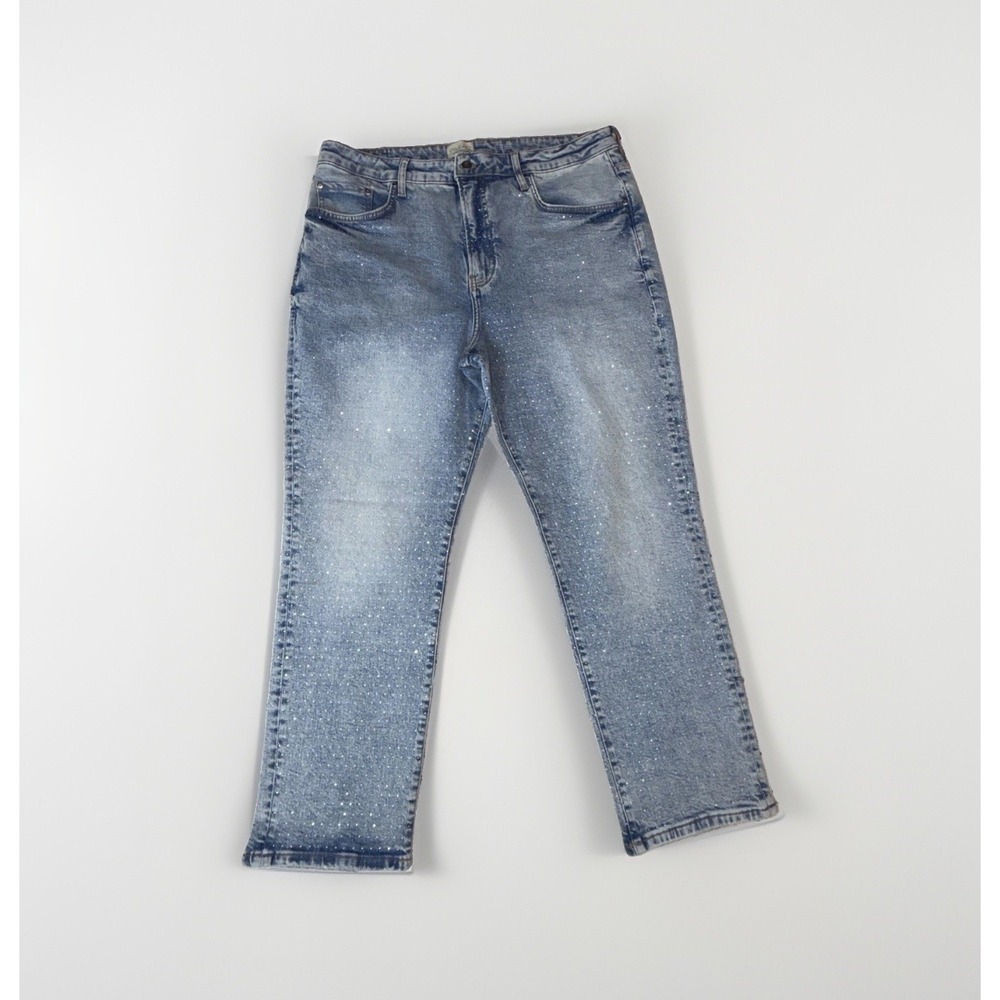 Pilcro Anthropologie Bejeweled Denim Jeans Size 34 Blue Stretch 36X29 High Rise